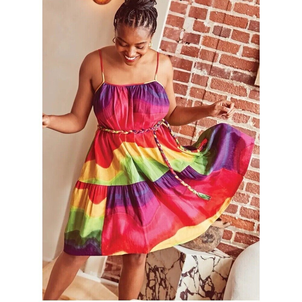 The Get Walmart Tank Mini Dress Rainbow Striped Ruffle Woven Belt Womens Plus 2X